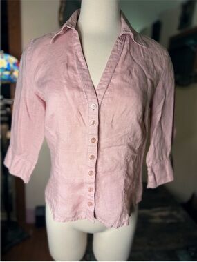 Light Pink Button-Front Women's Linen Shirt